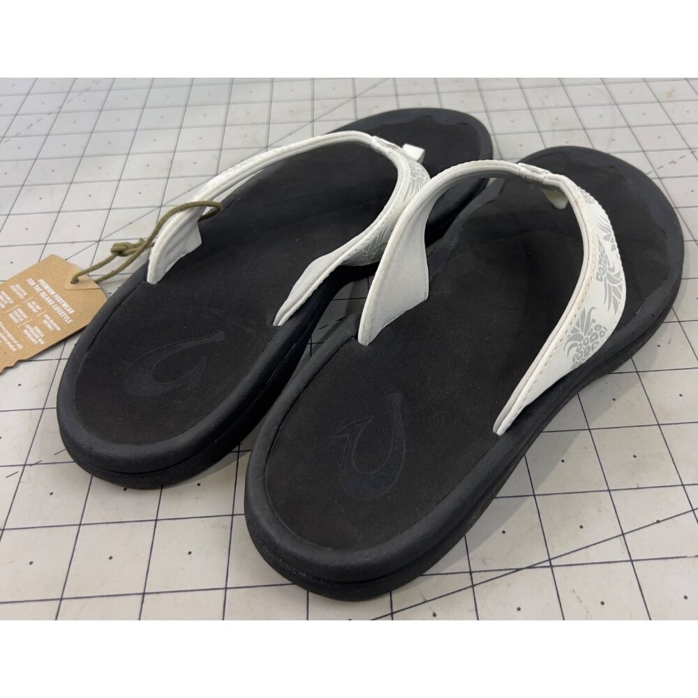 Olukai Women's 'Ohana Sandals Sz. 7 White/Black Flip-Flops New - Picture 4 of 7